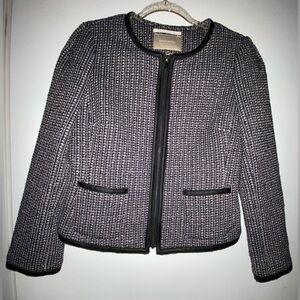 Banana Republic Women's Tweed Woven Paris Jacket Zipper Front Black White Size 6